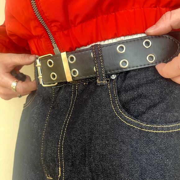 2000s single stitching studded vegan leather black and silver grunge belt - Picture 6 of 8